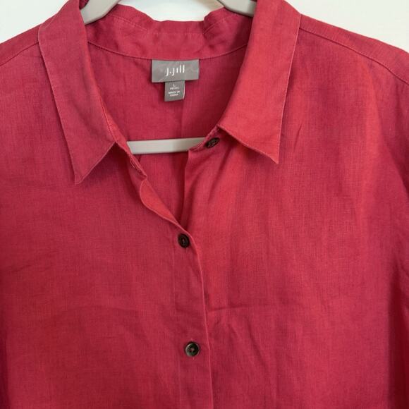 J. Jill Linen Blouse Sz LG Red Long Sleeve Lightweight Preppy Classic Staple EUC - Picture 4 of 13
